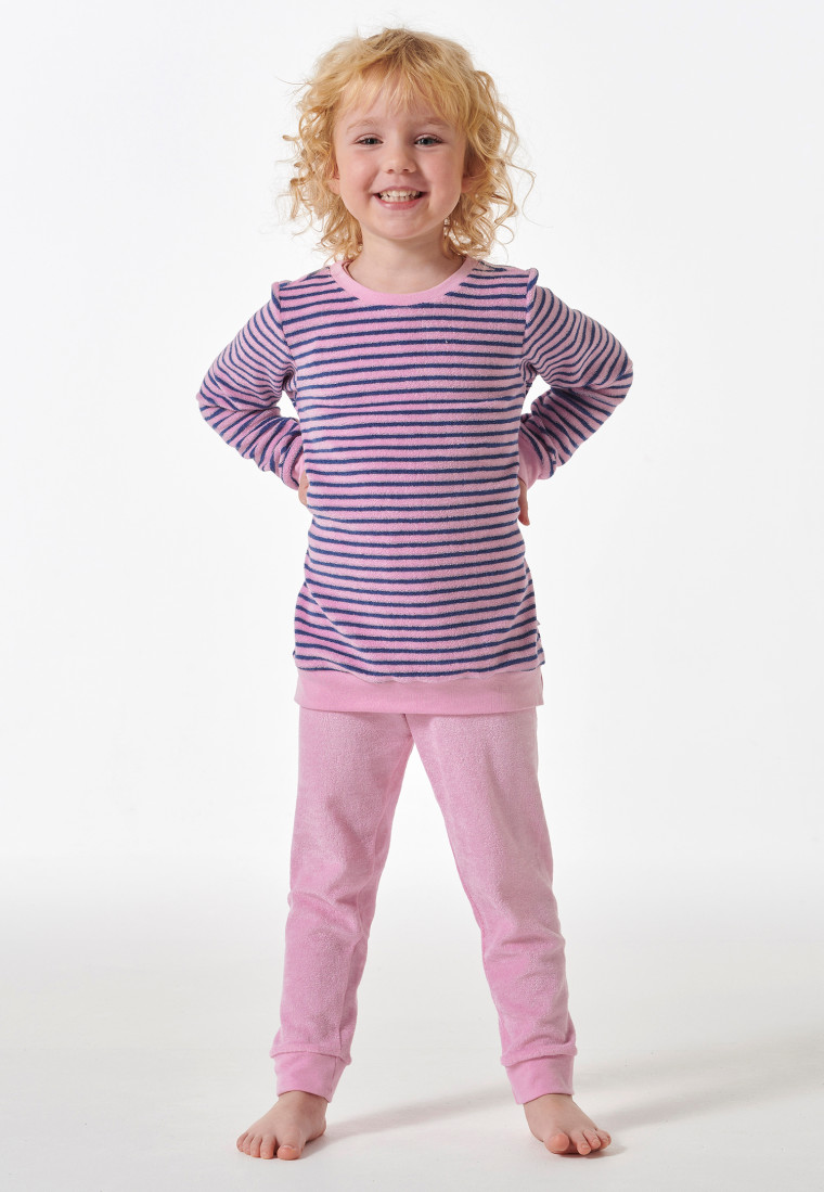 Pigiama lunghezza polsini spugna righe rosé - Girls World