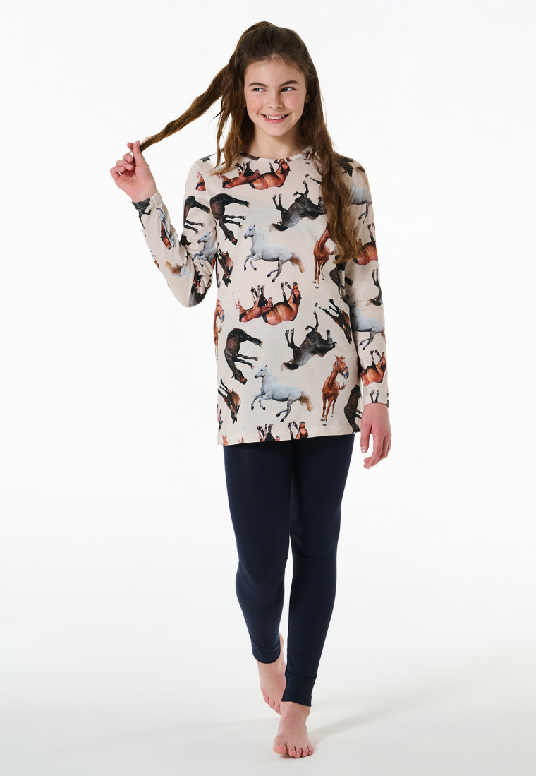 Pyjama long Coton bio leggings chevaux off-white - Horse World