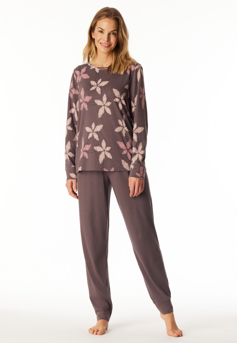 Pyjama long poignet fleurs mauve - Comfort Nightwear