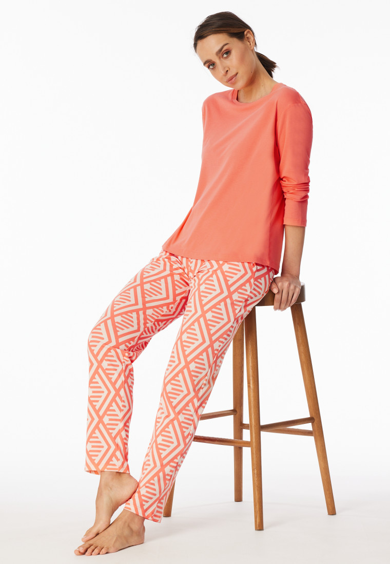 Schlafanzug lang Interlock pfirsich - Modern Nightwear