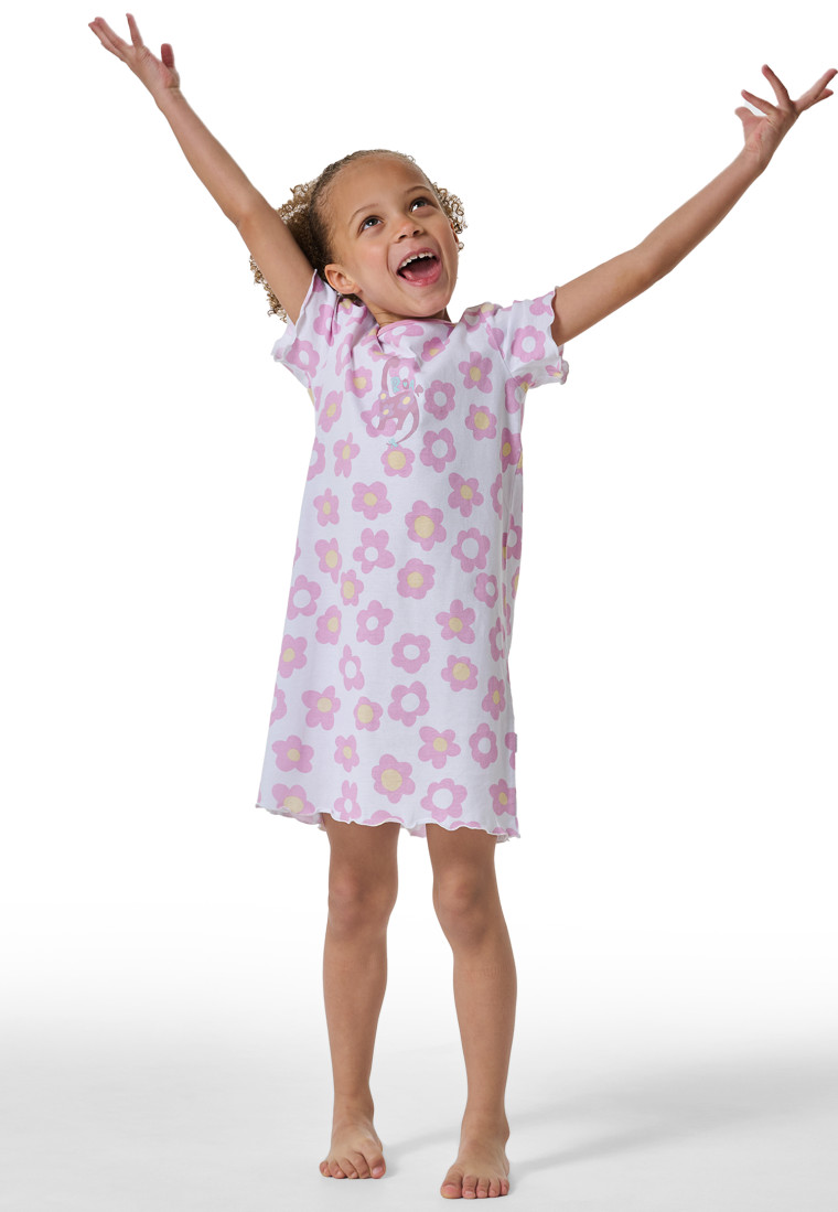 Nachthemd kurzarm Rollsaum Blumen weiß - Girls World