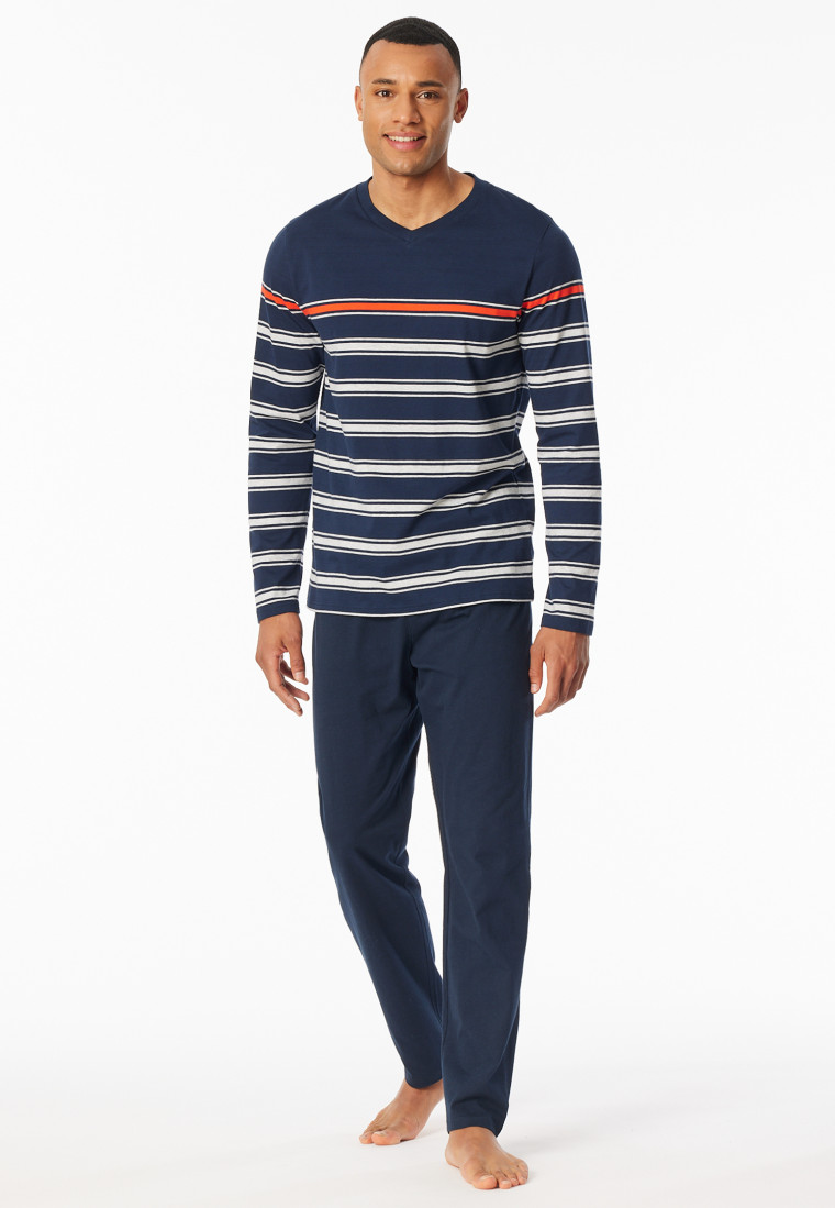 Pigiama lungo a righe blu notte - Casual Nightwear