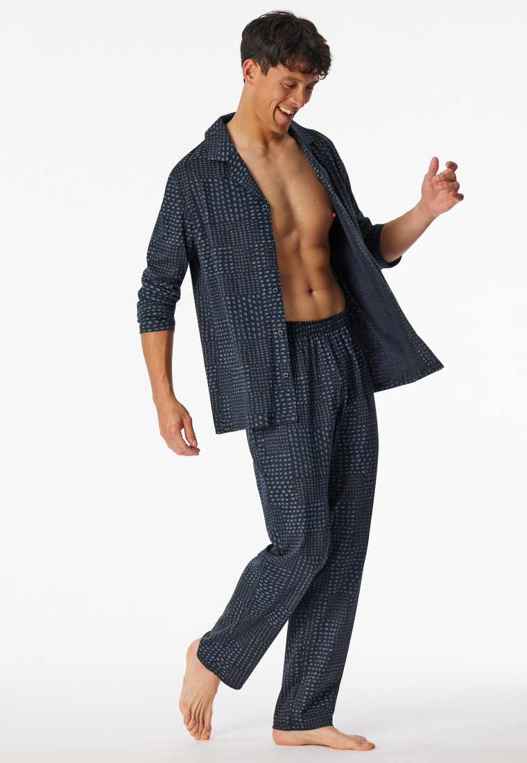 Pyjamas long button placket graphite - Fine Interlock