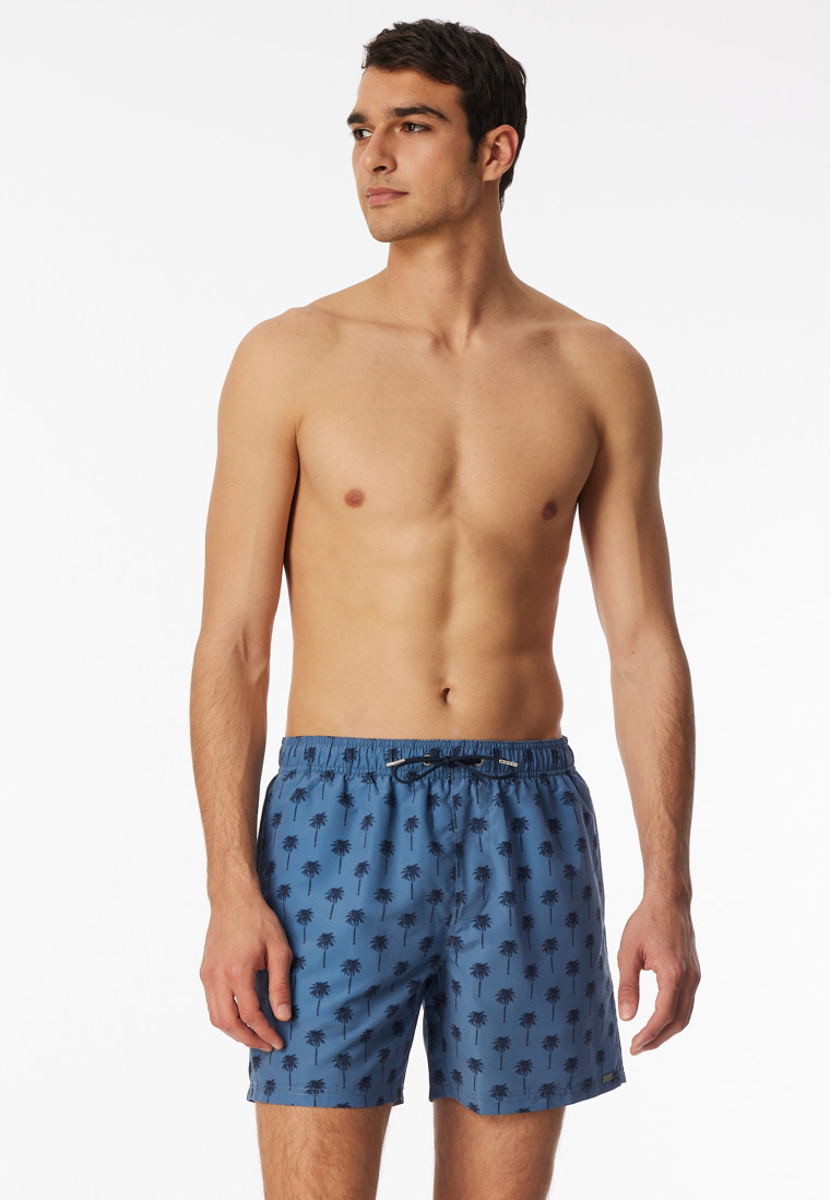 Swim shorts woven fabric recycled palm trees atlantic blue - Aqua