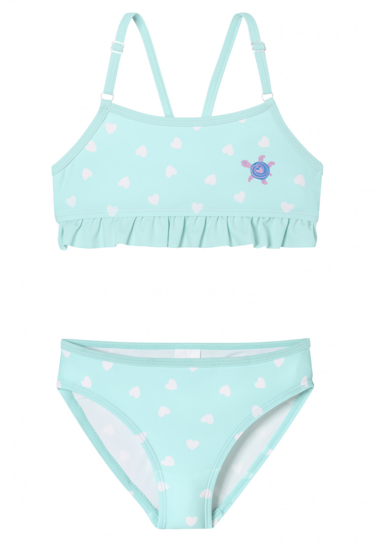 Bikini bustier en tricot recyclé SFP 40+ Coeurs Tortue Volants vert clair - Aqua
