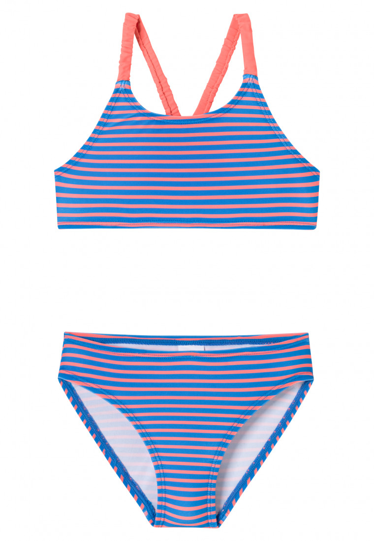 Bikini in tessuto a maglia riciclato SPF40+ strisce aquarium - Ciano