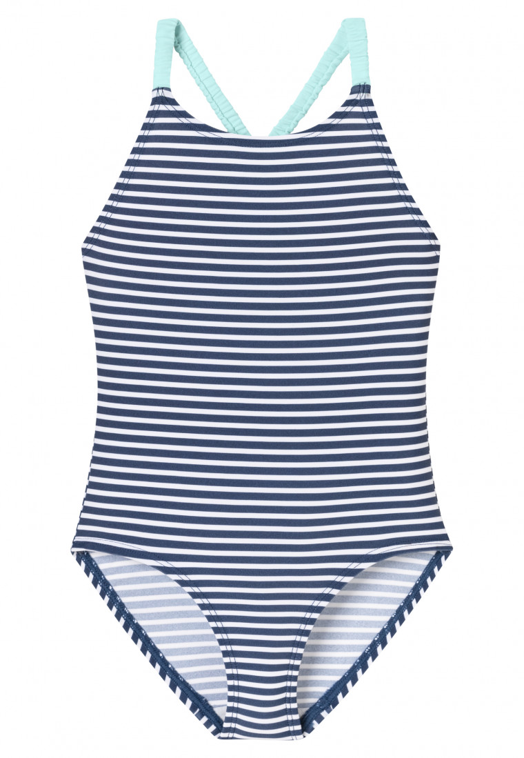 Maillot de bain tricot recyclé SFP 40+ rayures white&stripes - Aqua