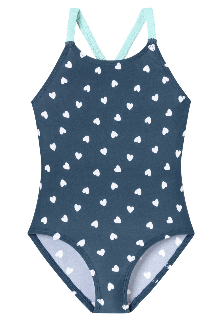 Maillot de bain tricot recyclé SFP 40+ pois bleu nuit - Aqua