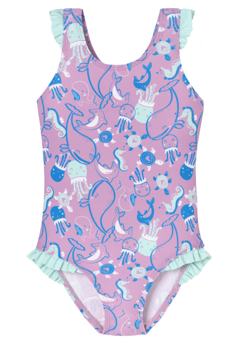 Maillot de bain tricot recyclé SFP 40+ animaux marins volants baie - Aqua