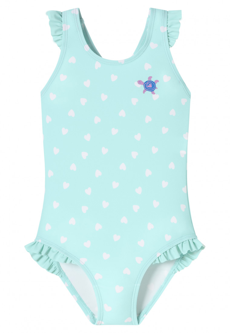 Maillot de bain en tricot recyclé SFP 40+ pois tortue vert clair - Aqua