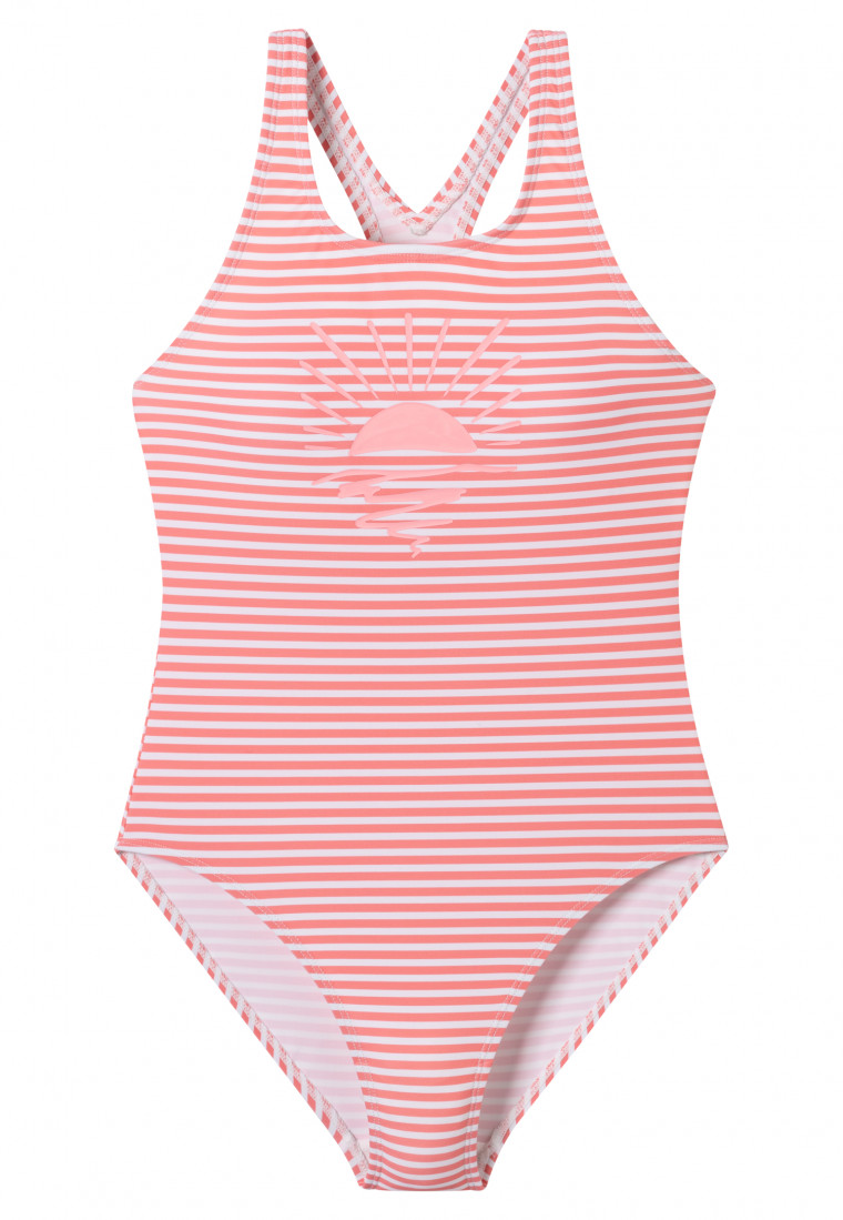 Maillot de bain tricot recyclé SFP 40+ sport scolaire rayures rose - Aqua