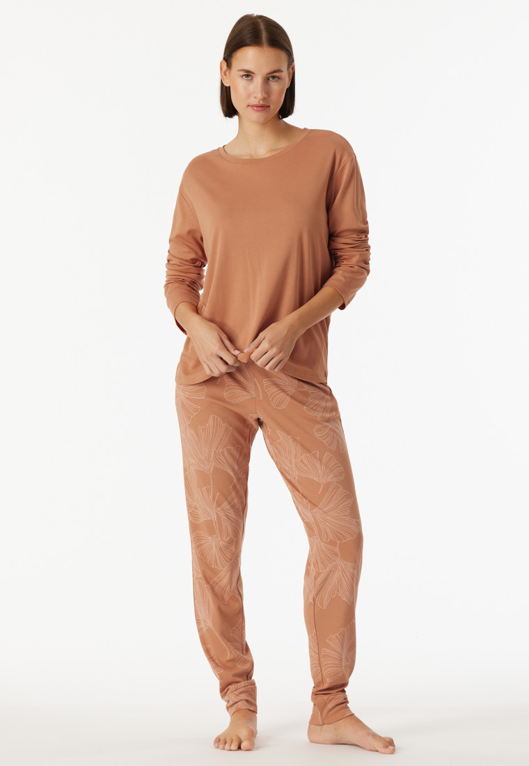 Pyjama long interlock poignet ginkgo rouille - Modern Nightwear