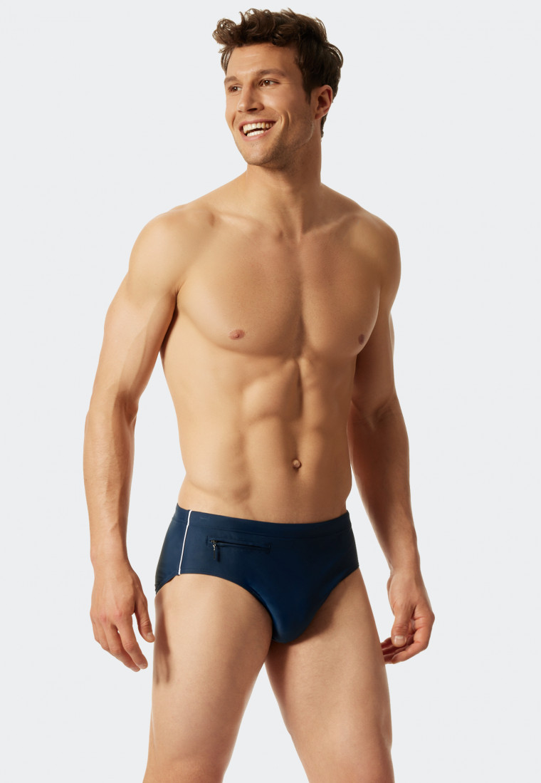 Slip de bain Bade-Sir avec poche zippée tissu maille recyclé fines rayures amiral - Nautical Casual