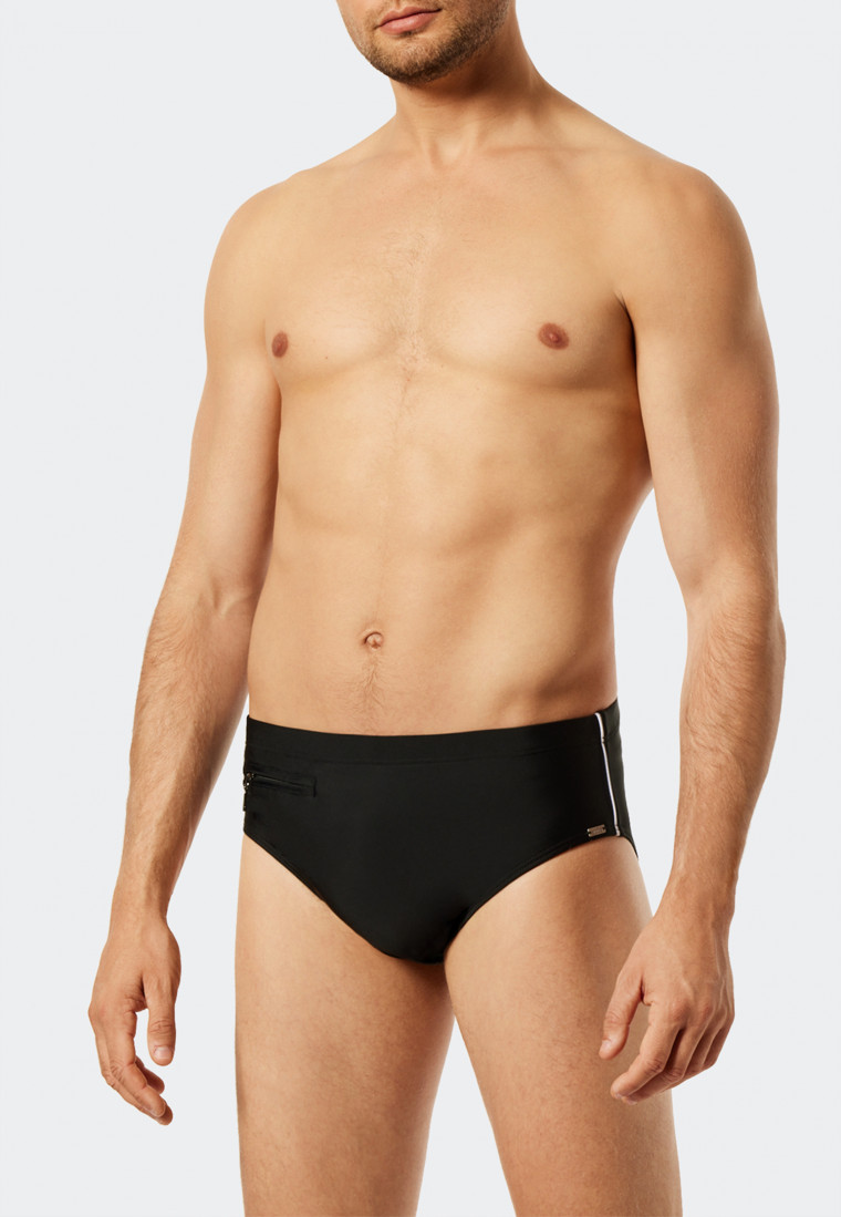 Slip da bagno con tasca zip in maglia riciclata strisce sottili nero - Nautical Casual