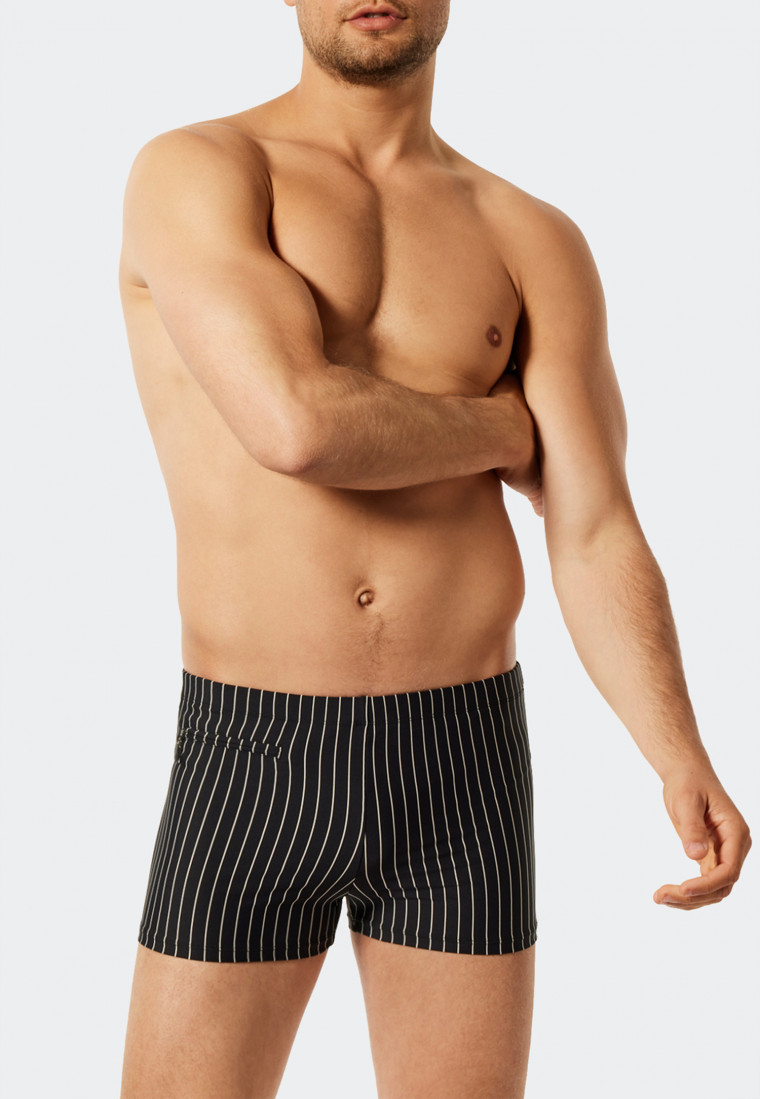 Costume da bagno retrò con tasca zip maglieria riciclata strisce nero - Nautical Casual