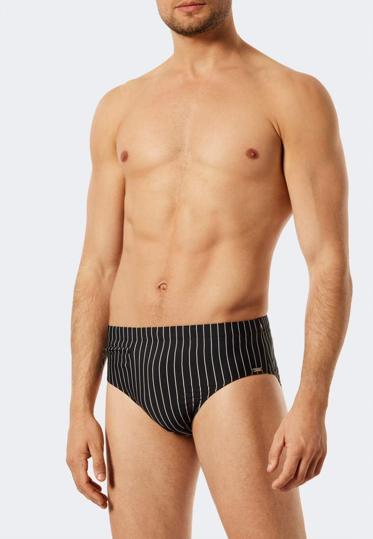 Badehose mit Reißverschlusstasche Wirkware recycelt Streifen schwarz - Nautical Casual