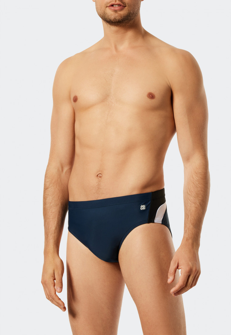 Slip da bagno supermini in tessuto riciclato con strisce laterali, blu ammiraglio - Nautical Active