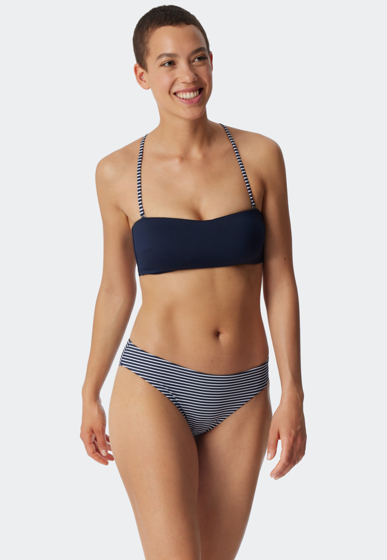 Bandeau Bikini-Top gefüttert Softcups variable Träger dunkelblau  - Mix & Match Reflections