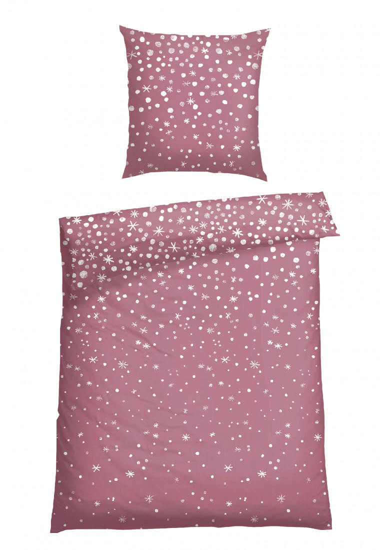 Bed linen 2-piece stars anthracite dusky pink - soft flannel