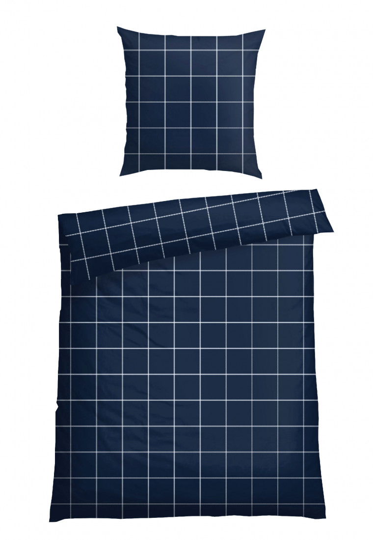 Bed linen set two-piece satin dark blue chequered - SCHIESSER Home
