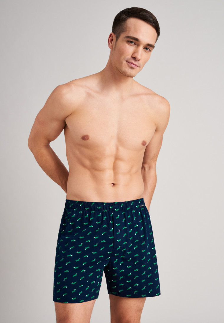 Boxershorts Jersey 2er-Pack Dackel gemustert grün/dunkelblau - Fun Prints