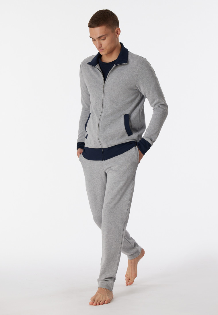 Hausanzug lang Interlock Stehkragen Zipper Bündchen grau-meliert - Warming  Nightwear | SCHIESSER