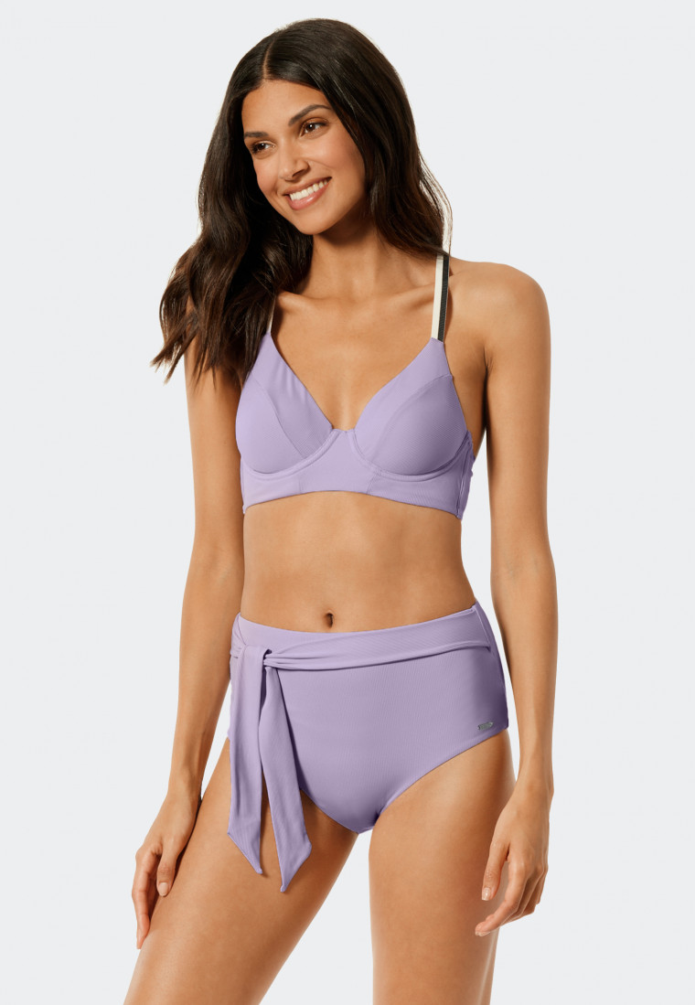 Slip de bikini taille haute doublé ceinture à nouer violet - California Dream