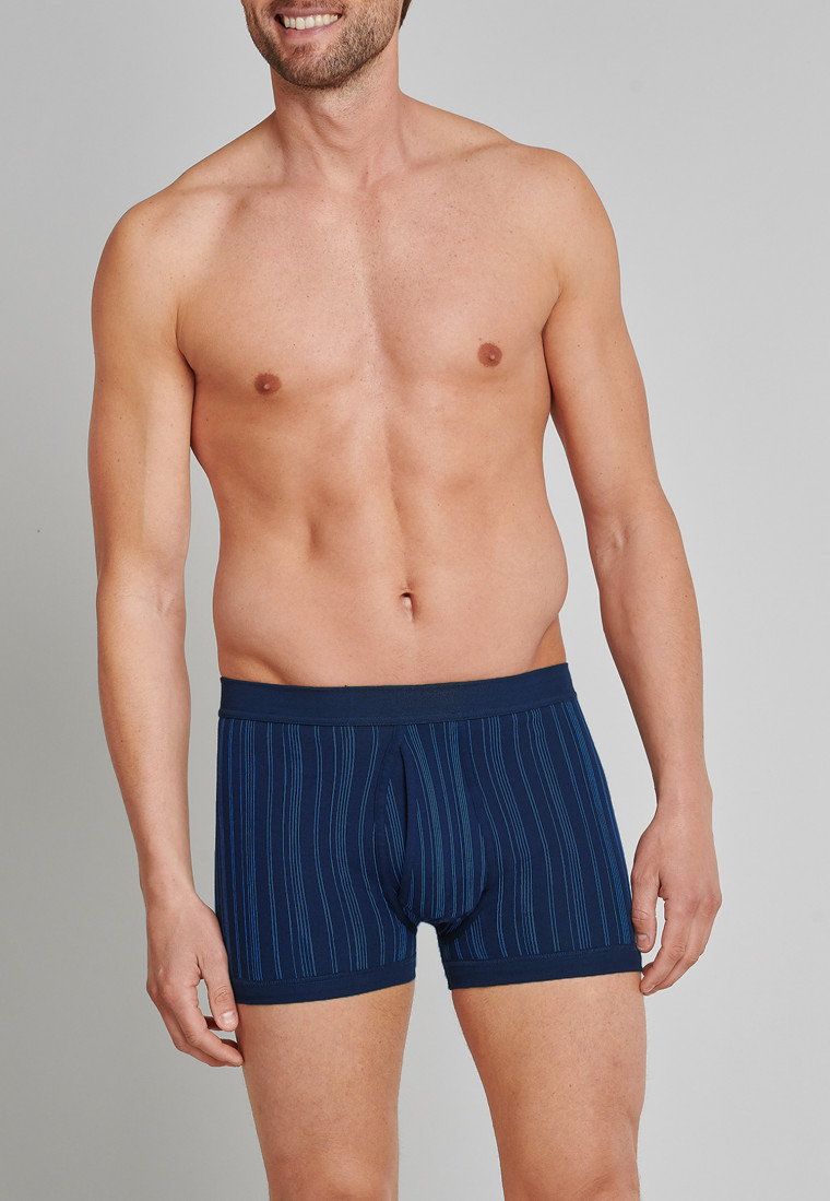 Boxer briefs fine rib double pack with fly-front dark blue striped - Original Classics