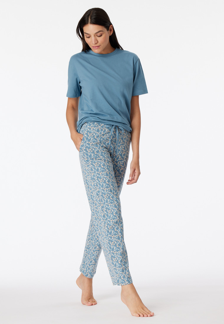 Loungehose lang Jersey Blumen blaugrau - Mix+Relax