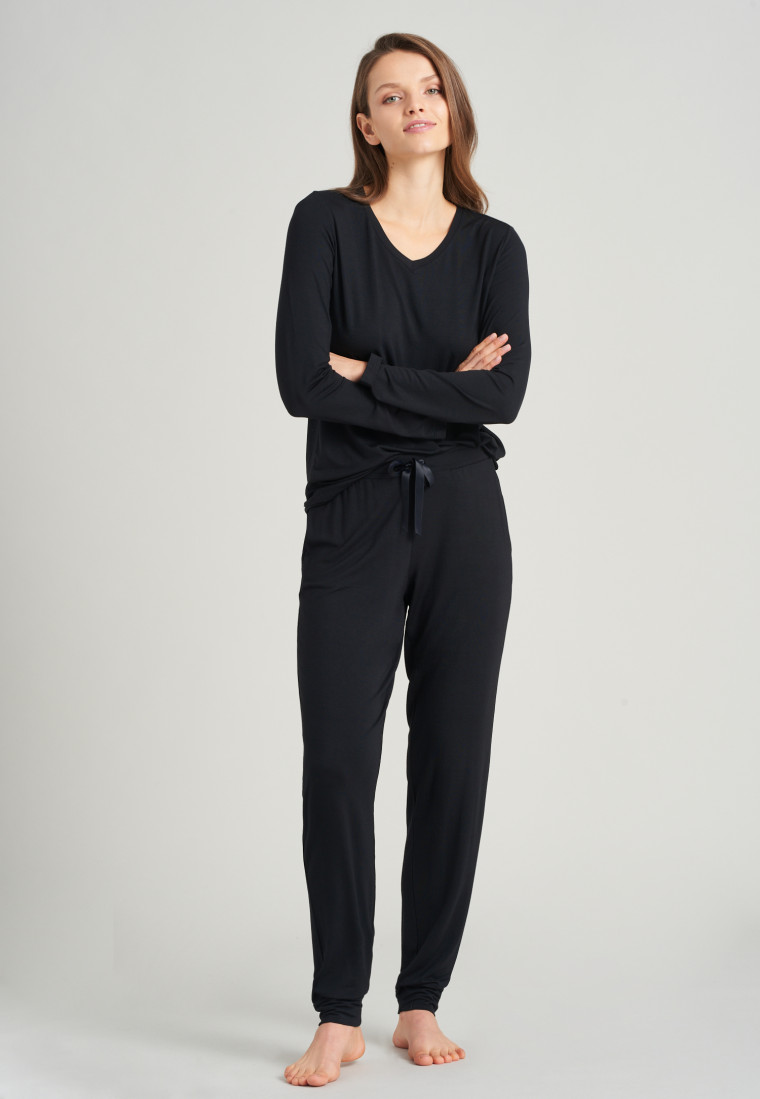 Lounge pants long modal cuffs black - Mix + Relax