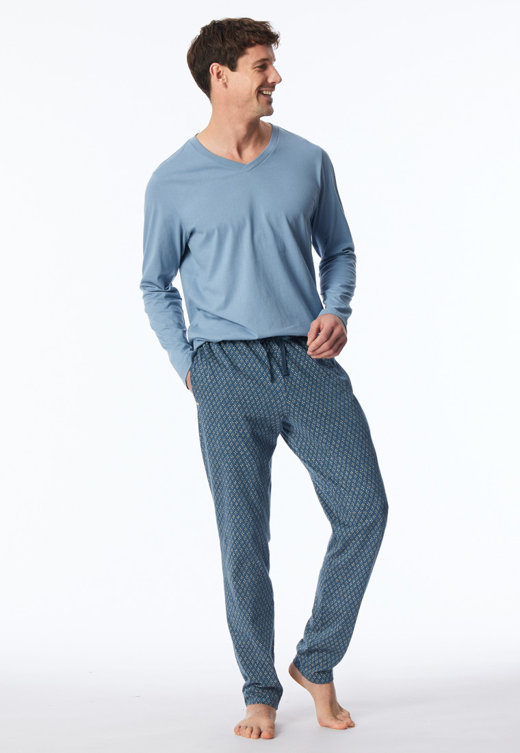 Loungehose lang Organic Cotton jeansblau gemustert - Mix+Relax