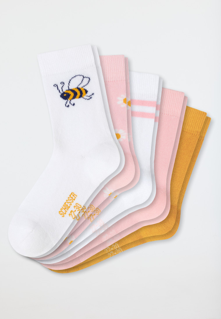 Calze per bambina 5 paia con fiori ape multicolore - Biene