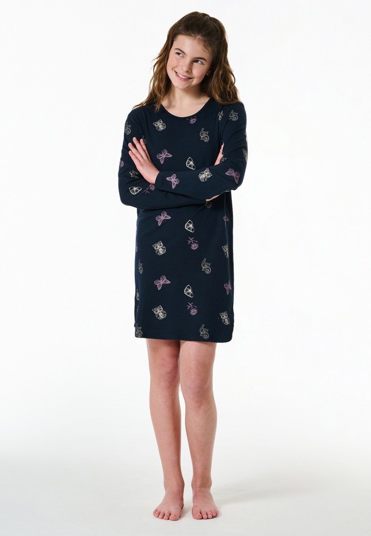 Camicia da notte manica lunga interlock dream motifs blu notte - Nightwear