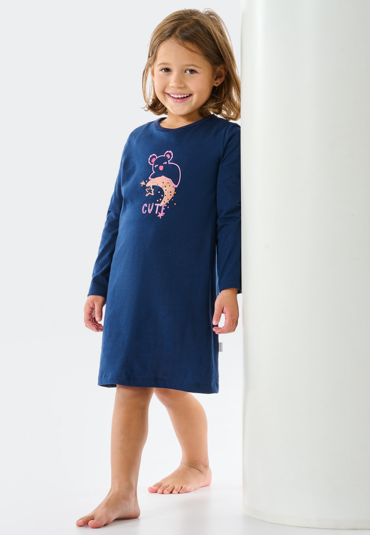 Chemise de nuit manches longues coton bio koala lune effet pailleté bleu foncé - Girls World