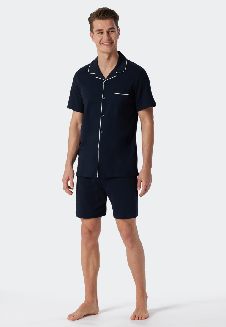 Pajamas short interlock dark blue - Fine Interlock