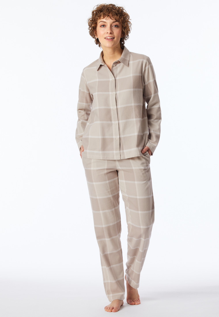 Pigiama lungo in tessuto tramato motivo a quadretti beige - Select Premium Warming