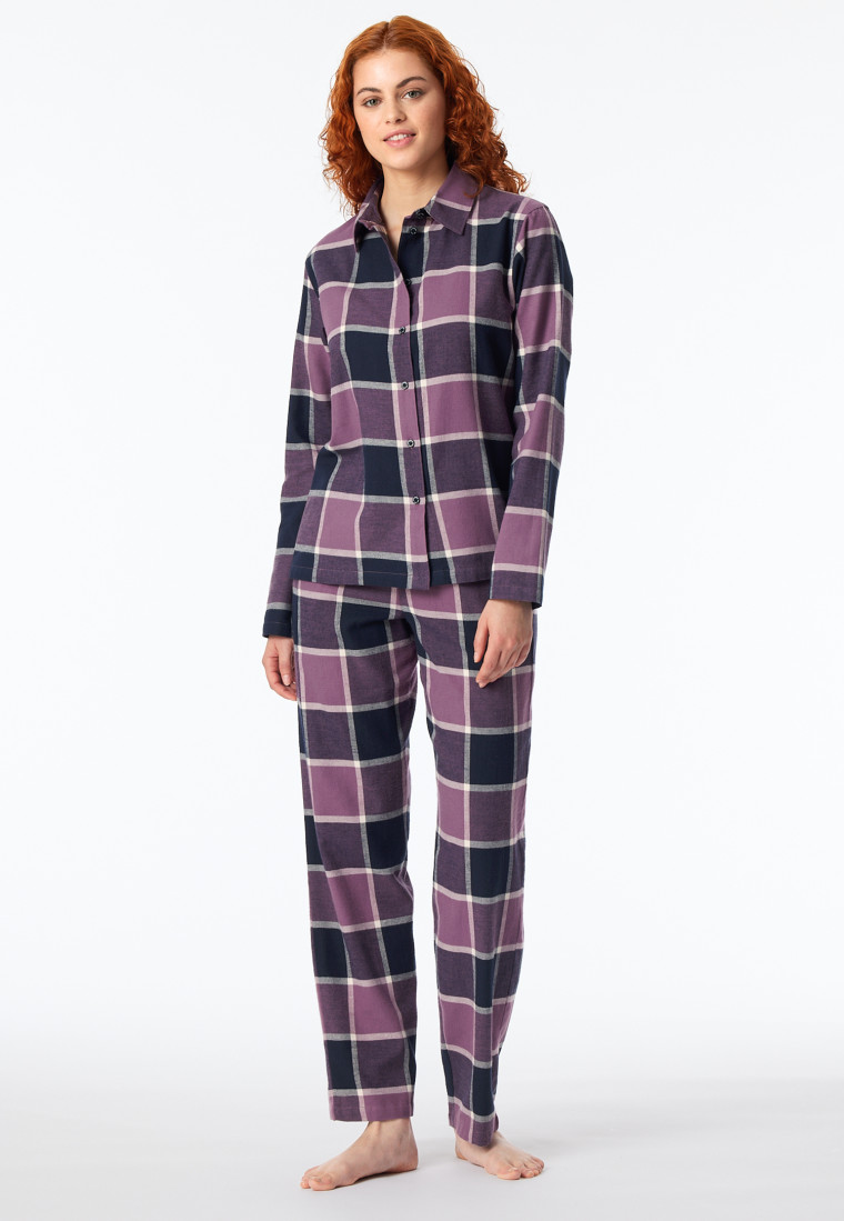 Pyjamas long flannel beige midnight blue - Selected Premium Warming