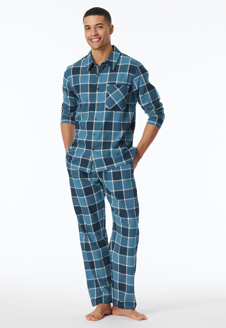 Pyjama Webware Flanell jeansblau kariert - Selected Premium Warming