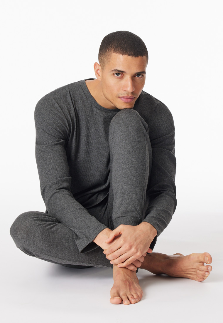 Pyjama côtelé long poignet gris foncé chiné - Modern Nightwear