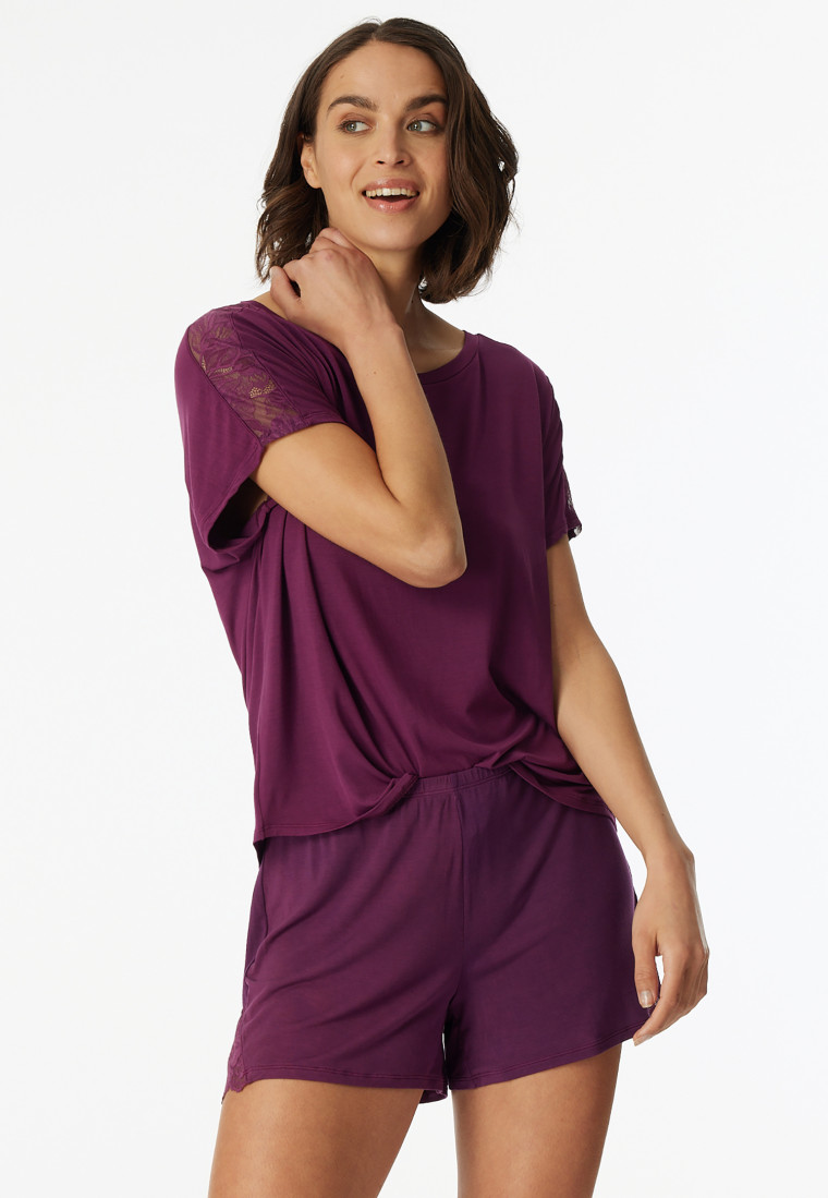 Pyjama court modal dentelle prune - Sensual Premium