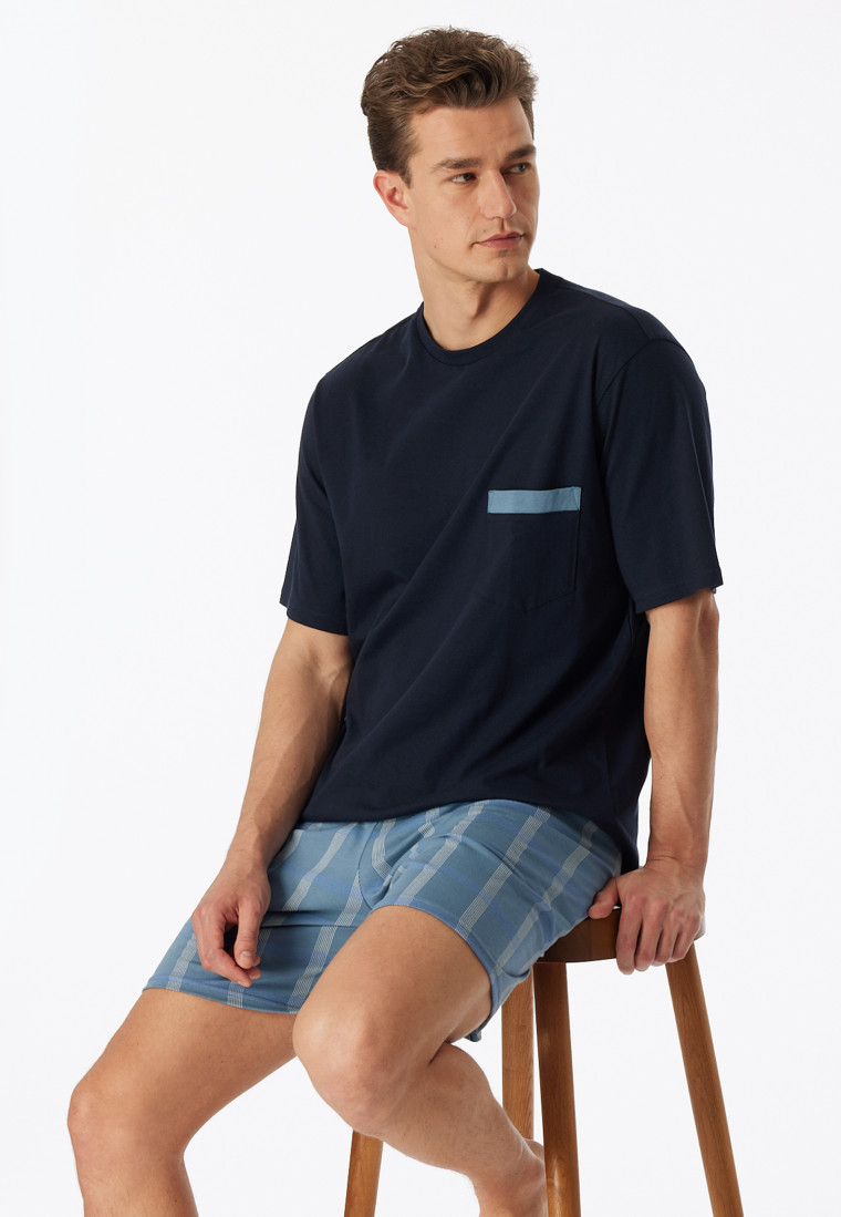 Pyjama court coton biologique carreaux admiral - Comfort Nightwear