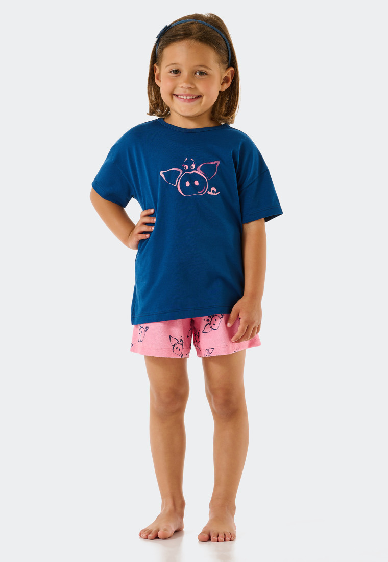 Pajamas short organic cotton pigs blue - Girls World