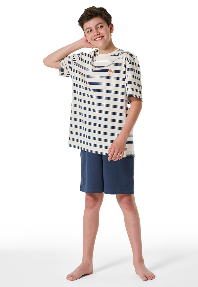 Pyjama court coton bio rayures crème - Nightwear