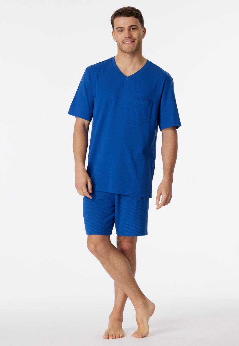 Pyjama court Encolure en V poche poitrine indigo imprimé - Comfort Essentials