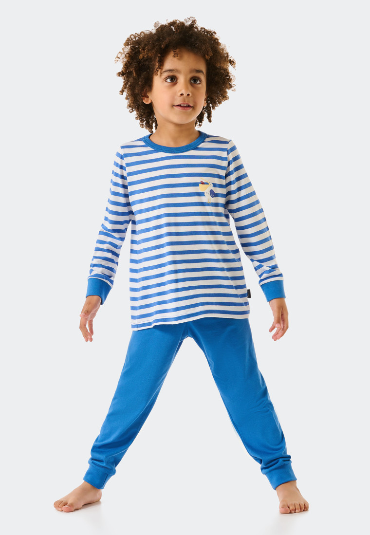 Pigiama lungo in bambù e cotone biologico con polsini a righe e stampa con pellicano, blu acqua - Natural Love
