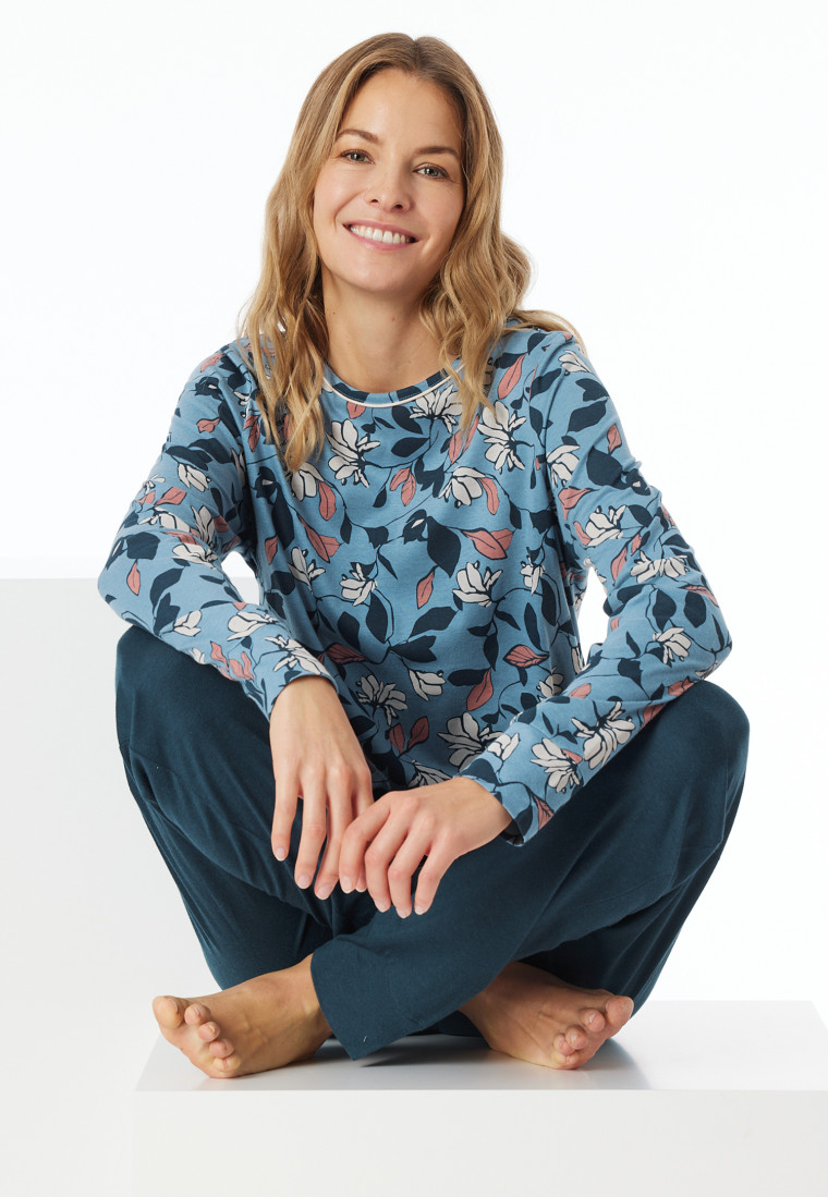 Schlafanzug lang Bündchen Blumen multicolor - Comfort Nightwear