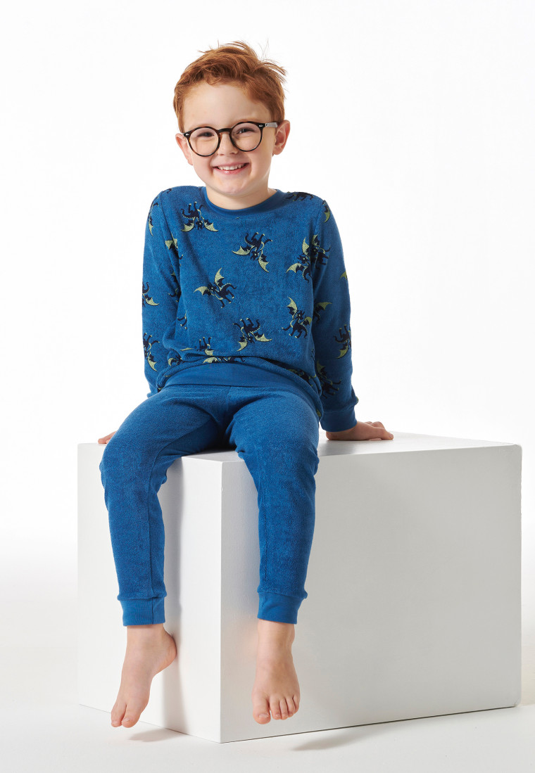 Schlafanzug lang Bündchen Drachen blau - Boys World