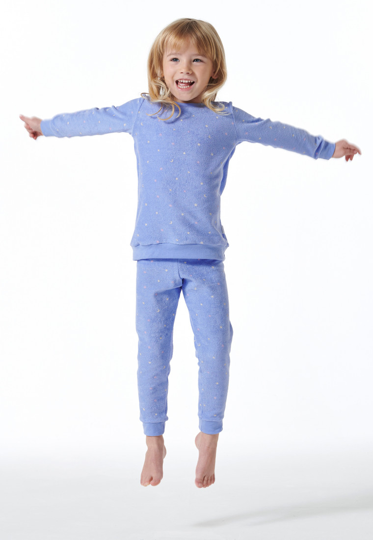 Pigiama lungo in spugna di cotone organico polsini stelle lillà - Girls World