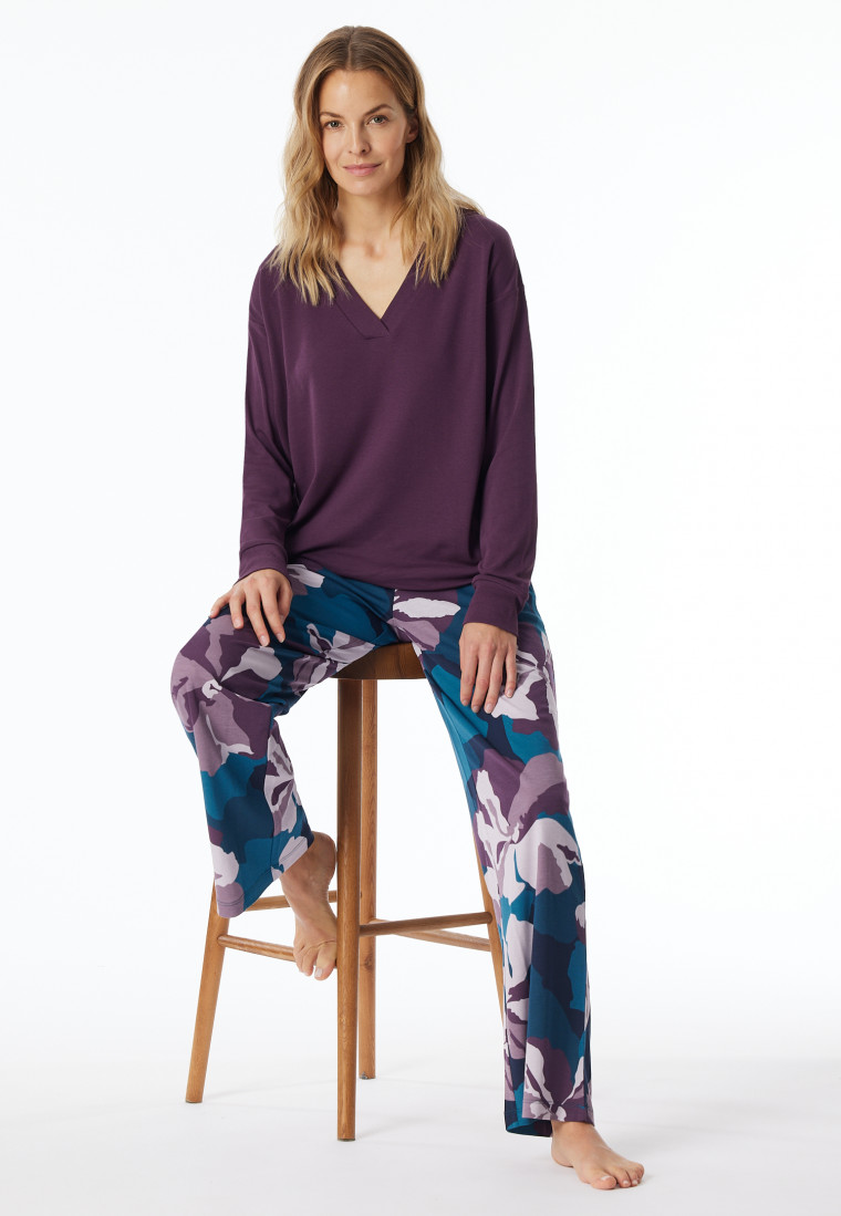 Pajamas long interlock plum printed - Modern Nightwear