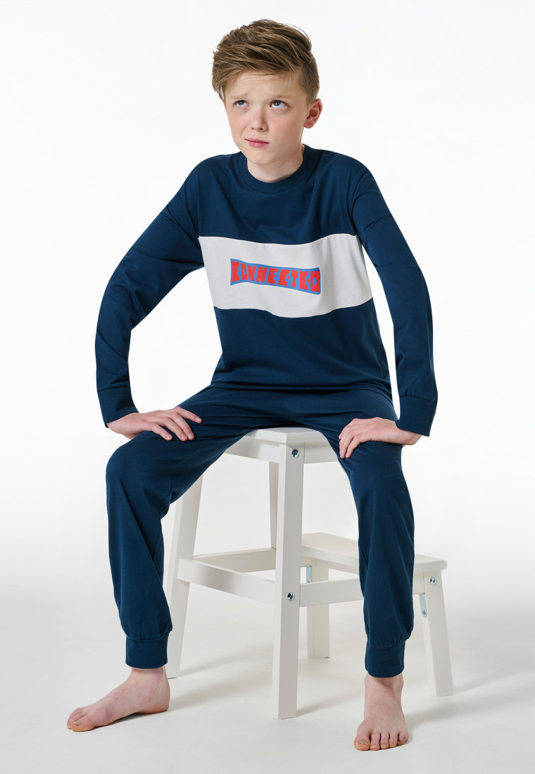 Pajamas long motif print blue - Nightwear